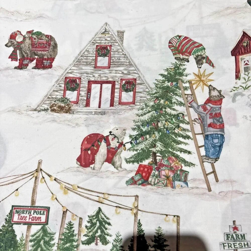 Pottery Barn Beary Christmas King Set Organic Cotton Holiday Bears Trees Retired